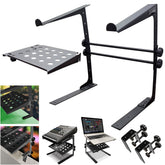 Two-Tier Adjustable DJ Laptop Stand with Clamps, Black - Open Box